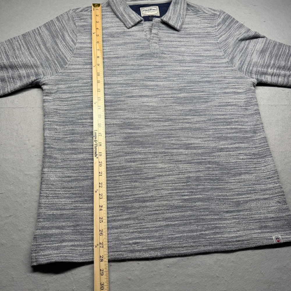 Flag & Anthem Polo Shirt Mens L Blue Space Dye Slub Knit Long Sleeve Pullover - Picture 4 of 8